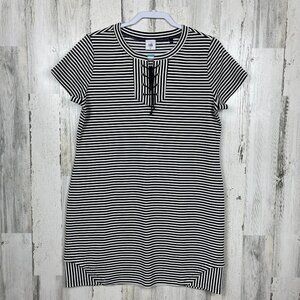 cabi Captain shift dress nautical striped lace up blue white M coastal prep boat